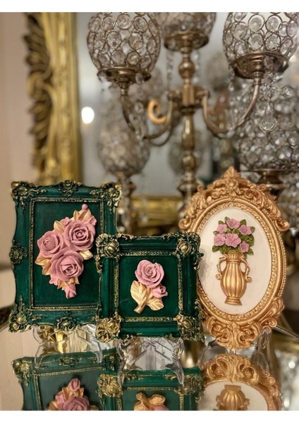 Çerçeveli Çiçekli Masa Duvar Tablosu 3lü Set, Dekoratif El Yapımı