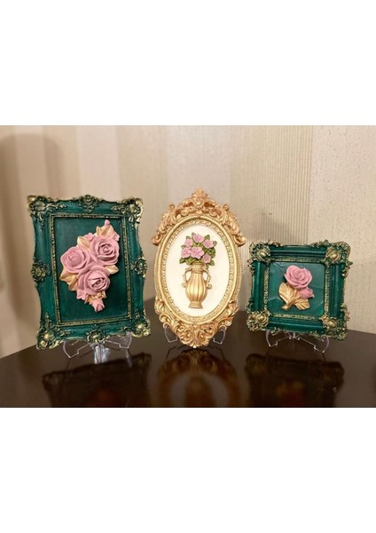 Çerçeveli Çiçekli Masa Duvar Tablosu 3lü Set, Dekoratif El Yapımı fiyatları