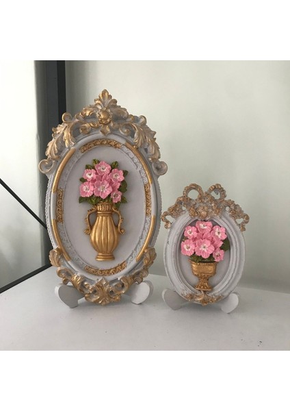 Dekoratif Aksesuar .çiçekli Masa , Duvar Tablosu 2 Li Set