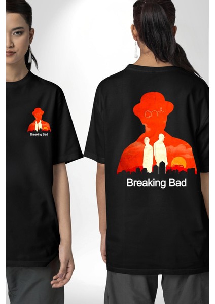 Breaking Bad Dizisi Kimyasal Efsane Siyah Oversize Kadın Erkek Ön ve Sırt Baskılı Tişört fırsatları