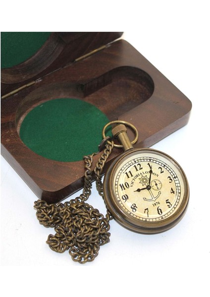 Ahşap Kutulu Pirinç Köstekli Saat 11*7 cm Model 2