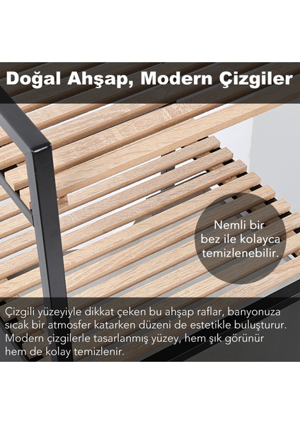 Ahşap Raflı Kirli Sepeti - 2 Katlı Raflı Çamaşır Sepeti Çok Amaçlı Banyo Düzenleyici 55 Litre Gri modelleri