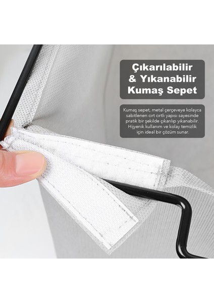 Ahşap Raflı Kirli Sepeti - 2 Katlı Raflı Çamaşır Sepeti Çok Amaçlı Banyo Düzenleyici 55 Litre Gri