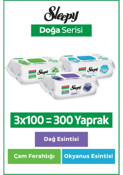 Doğa Serisi Yüzey Temizlik Havlusu & Mendili Çam & Okyanus & Dağ Esintisi 3x100 (300 Yaprak)