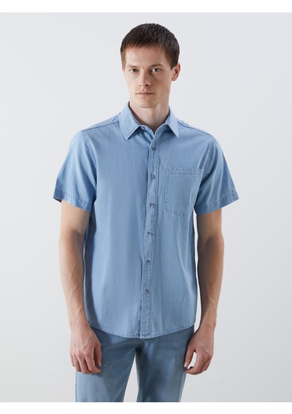Yeni Sezon Regular Fit Kisa Kollu Erkek Jean Gomlek - S5KA58Z8