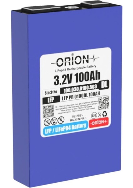 Orıon Lifepo4 3.2V 100DL 100AH Prizmatik Pil