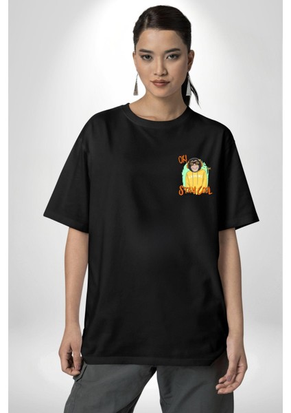 Stay Cool Eğlenceli Maymun Grafik Siyah Oversize Kadın Erkek Ön ve Sırt Baskılı Tişört modelleri