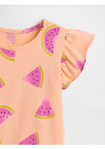Kız Bebek Turuncu Fırfır Kollu T-Shirt fiyatları