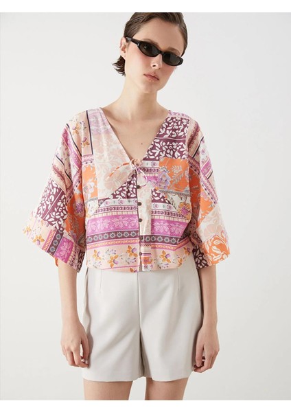 Lcw Vision Kruvaze Yaka Desenli Modal Karışımlı Crop Bluz (S5)