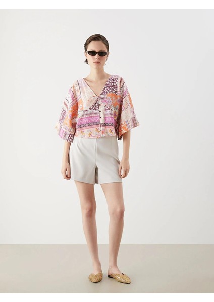 Lcw Vision Kruvaze Yaka Desenli Modal Karışımlı Crop Bluz (S5) fiyatları