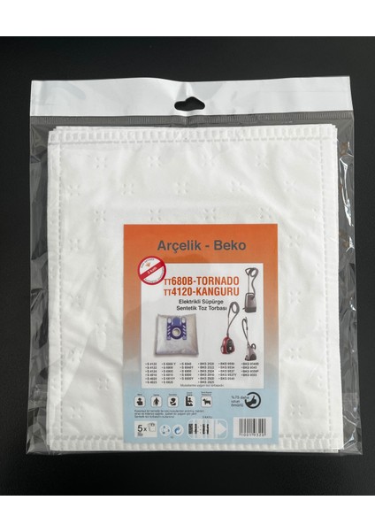 15 Adet Arçelik- Beko TT680B- TORNADO TT4120- KANGURU Elektrikli Süpürge Sentetik Toz Torbası