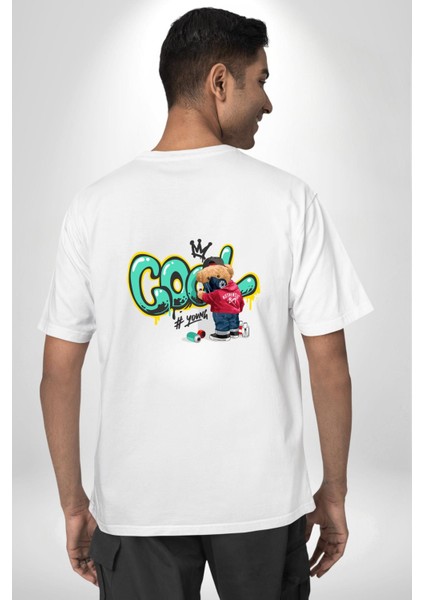 Cool Graffiti Baskılı Genç ve Sokak Modası Beyaz Oversize Kadın Erkek Ön ve Sırt Baskılı Tişört fiyatları