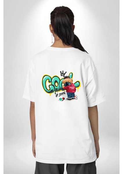 Cool Graffiti Baskılı Genç ve Sokak Modası Beyaz Oversize Kadın Erkek Ön ve Sırt Baskılı Tişört indirimleri