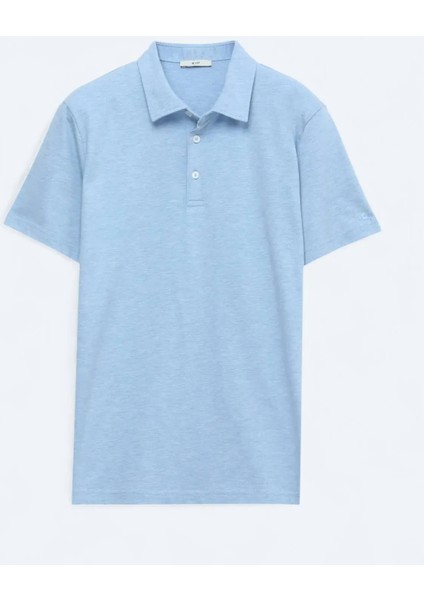 Açık Mavi Polo Yaka Pamuk Karışımlı T-Shirt