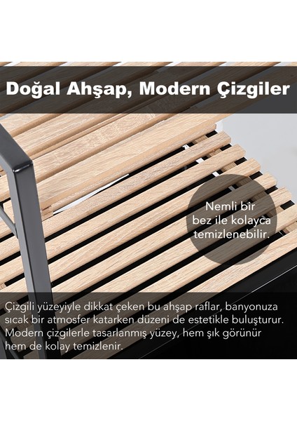 Ahşap Raflı Kirli Sepeti - 2 Katlı Raflı Çamaşır Sepeti Çok Amaçlı Banyo Düzenleyici 55 Litre Siyah modelleri