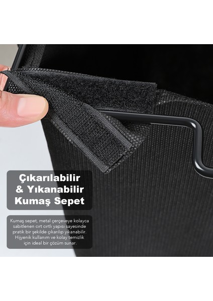 Ahşap Raflı Kirli Sepeti - 2 Katlı Raflı Çamaşır Sepeti Çok Amaçlı Banyo Düzenleyici 55 Litre Siyah