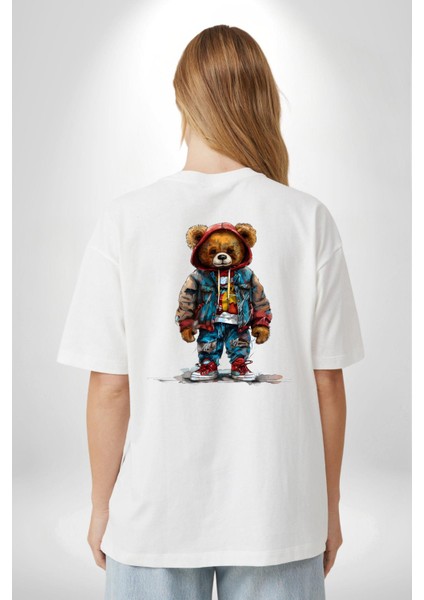 Trendy Kırmızı Sarı Taraftar Ayıcık Teddy Beyaz Oversize Kadın Erkek Ön ve Sırt Baskılı Tişört indirimleri