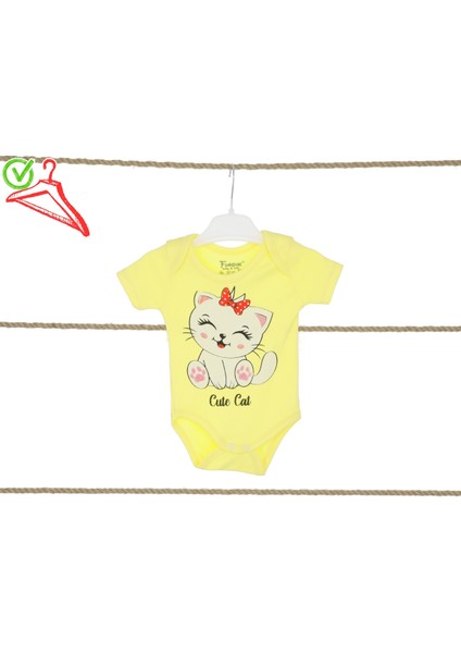 Kız Bebek Çocuk Zıbın Body Kedi Baskılı