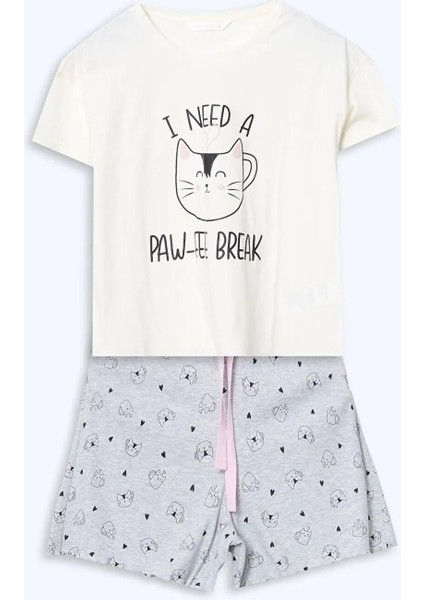 Lcw Dream Bisiklet Yaka Baskılı Kadın Şortlu Pijama Takımı (S5) indirimleri