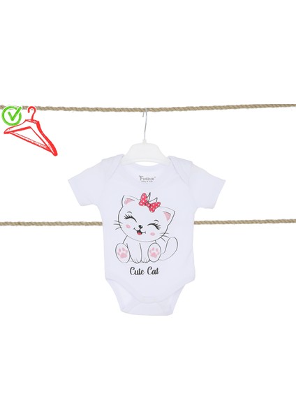 Kız Bebek Çocuk Zıbın Body Kedi Baskılı