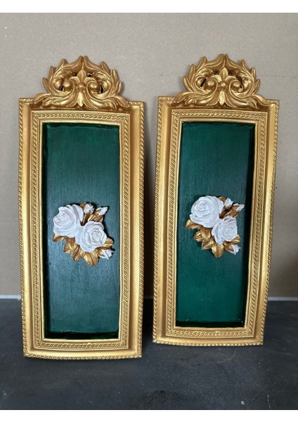 Zümrüt Yeşili Tablo , Dekoratif Duvar Tablosu 50 cm 2li Set