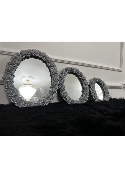 Papatya Modeli Gümüş Duvar Aynası 3 Lü Set fiyatları