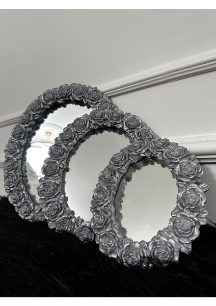 Papatya Modeli Gümüş Duvar Aynası 3 Lü Set modelleri