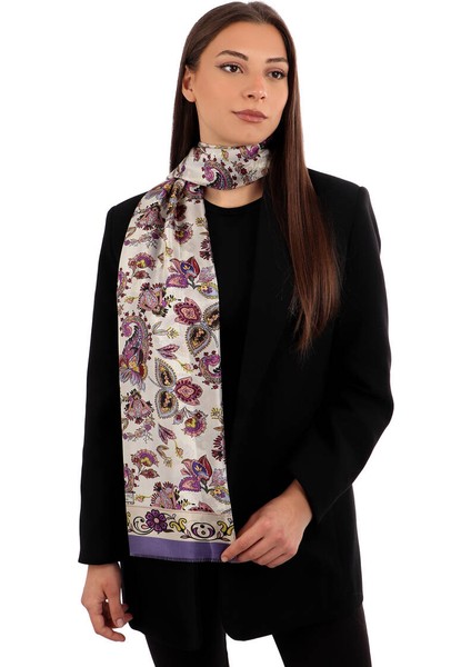 Lila Şal Desen Vual Ipek Fular
