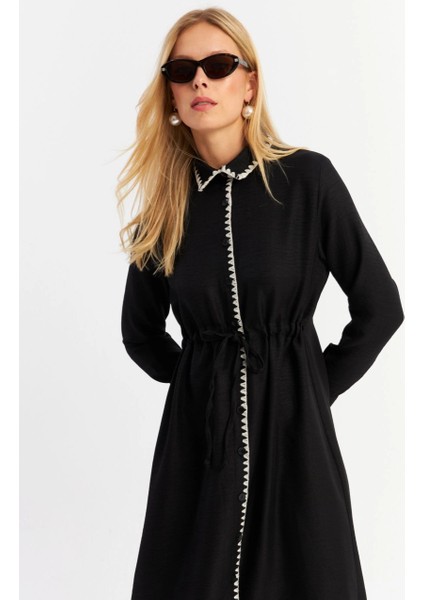 Kadın Siyah Garnili Gömlek Midi Elbise MASF10 fırsatları