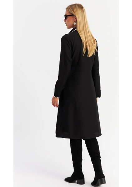 Kadın Siyah Garnili Gömlek Midi Elbise MASF10 indirimleri