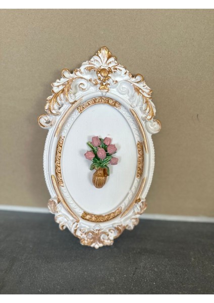 Beyaz Pembe Çiçekli Tablo 22 cm El Yapımı Tablo modelleri