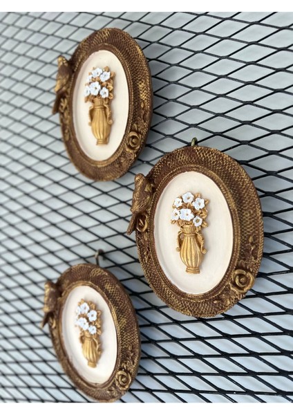 Dekoratif Özel Tasarım Kuş Detaylı Çiçekli Çerçeve , Masa Duvar Süsü 3 Lü Set indirimleri