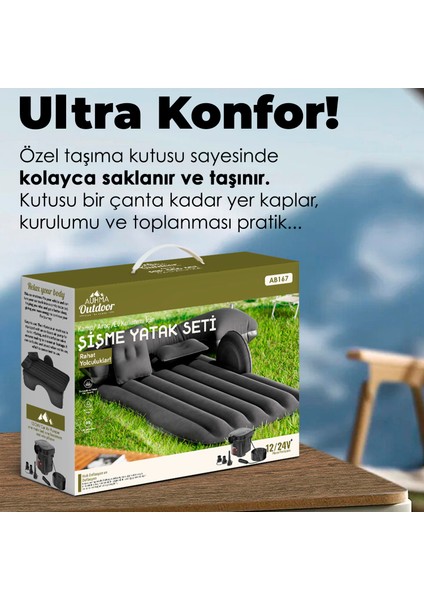 Araç Içi Şişme Yatak Seti - Yastıklı Kamp Yatağı Araba Koltuk Yatağı Hava Pompası 130X85 cm Siyah fırsatları