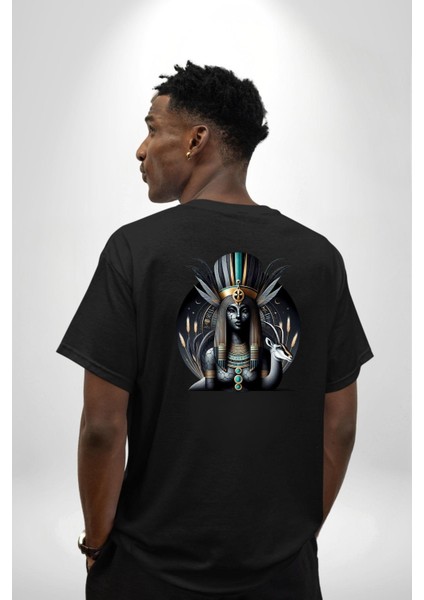 Anuket ve Koruma Tanrıçası Mısır Siyah Oversize Kadın Erkek Ön ve Sırt Baskılı Tişört fiyatları