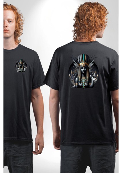 Anuket ve Koruma Tanrıçası Mısır Siyah Oversize Kadın Erkek Ön ve Sırt Baskılı Tişört fırsatları