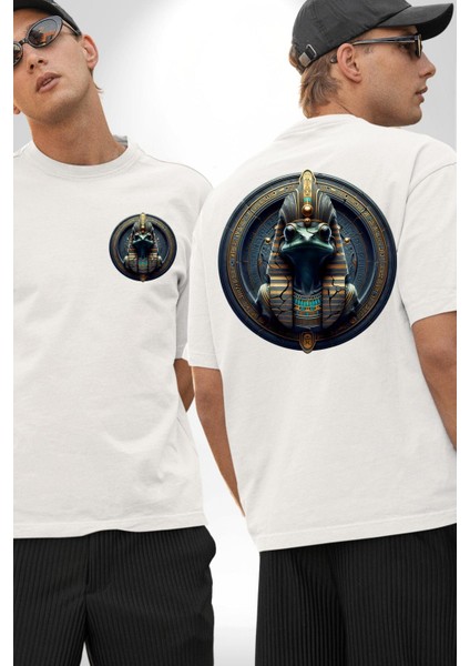 Heqet Doğum ve Yeniden Doğuş Tanrıçası Beyaz Oversize Kadın Erkek Ön ve Sırt Baskılı Tişört