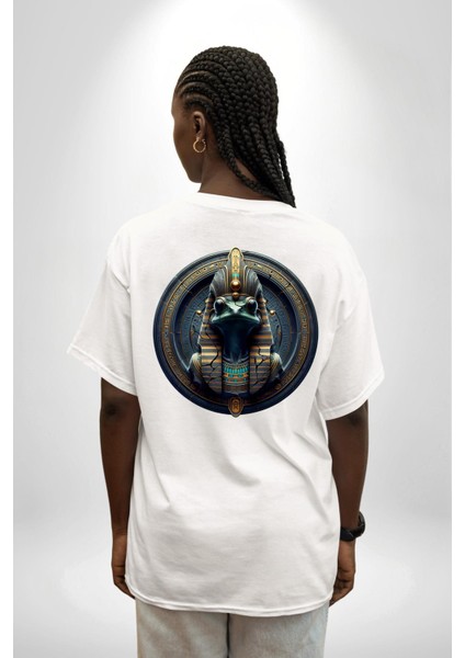 Heqet Doğum ve Yeniden Doğuş Tanrıçası Beyaz Oversize Kadın Erkek Ön ve Sırt Baskılı Tişört fiyatları