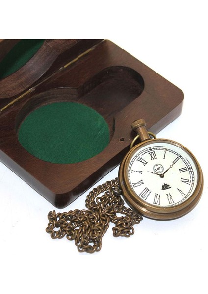 Ahşap Kutulu Pirinç Köstekli Saat 11*7 cm Model 3