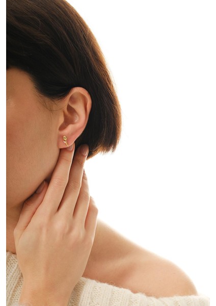 Taşlı Lale Altın Kaplama Mini Gümüş Küpe 7351 modelleri