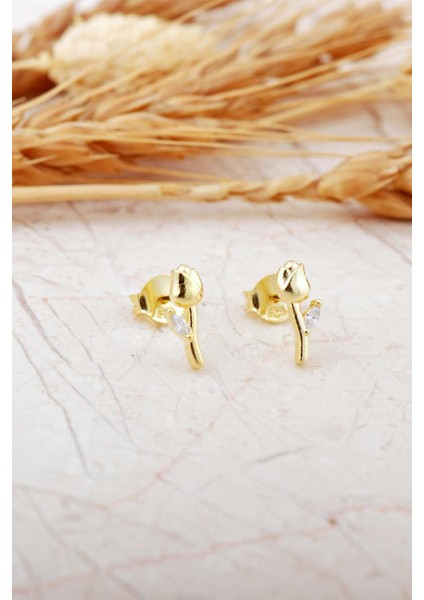 Taşlı Lale Altın Kaplama Mini Gümüş Küpe 7351 indirimleri