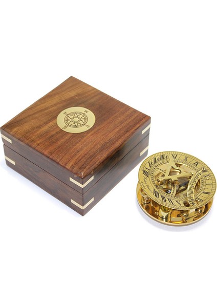 Ahşap Kutulu Pirinç Güneş Saati Ve Pusula Modeli