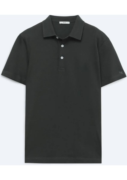Koyu Yeşil Polo Yaka Pamuk Karışımlı T-Shirt