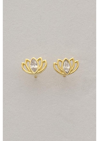 Lotus Çiçeği Altın Kaplama Mini Gümüş Küpe 7346 fırsatları