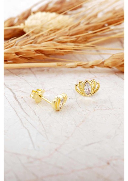 Lotus Çiçeği Altın Kaplama Mini Gümüş Küpe 7346 indirimleri