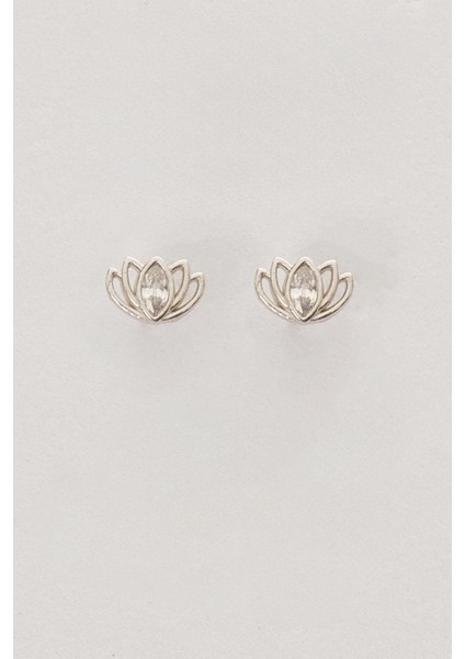 Lotus Çiçeği Rodyumlu Mini Gümüş Küpe 7347 fırsatları