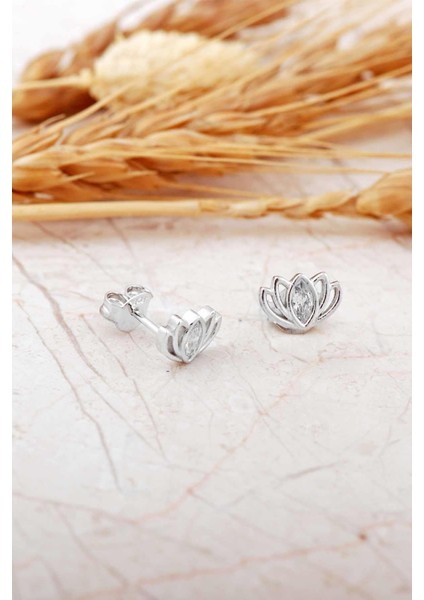 Lotus Çiçeği Rodyumlu Mini Gümüş Küpe 7347 indirimleri
