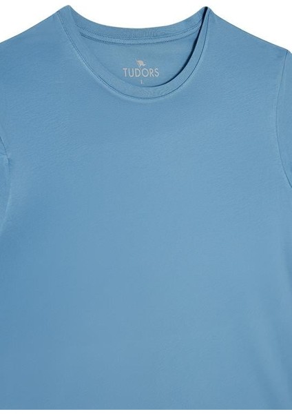 Unisex Slim Fit Dar Kesim %100 Pamuk Yumuşak Dokulu Mavi Bisiklet Yaka Tişört fiyatları
