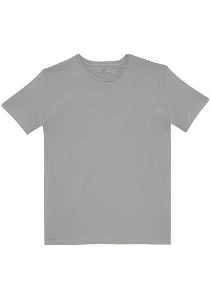 Unisex Slim Fit Dar Kesim %100 Pamuk Yumuşak Dokulu Gri Bisiklet Yaka Tişört