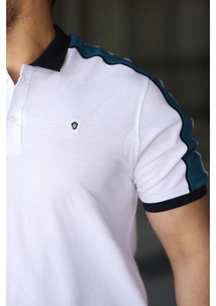 Erkek Polo Yaka Beyaz Şerit Detaylı Regular Fit Tişört - 2530 fiyatları