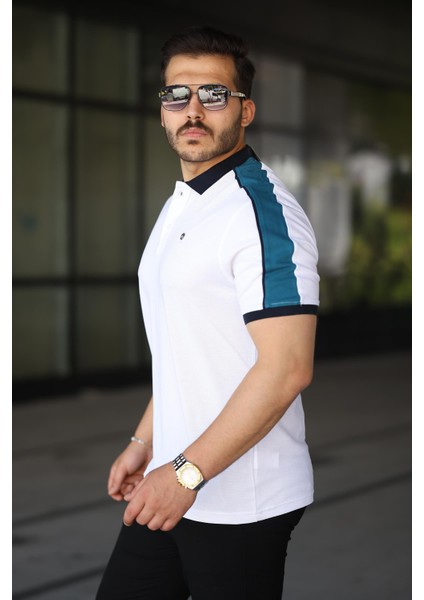 Erkek Polo Yaka Beyaz Şerit Detaylı Regular Fit Tişört - 2530 modelleri